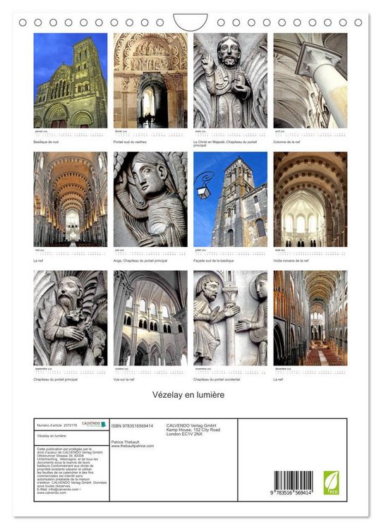 Produktbild: V&eacute;zelay en lumi&egrave;re (Calendrier mural 2026 DIN A4 horizontal), CALVENDO calendrier mensuel
