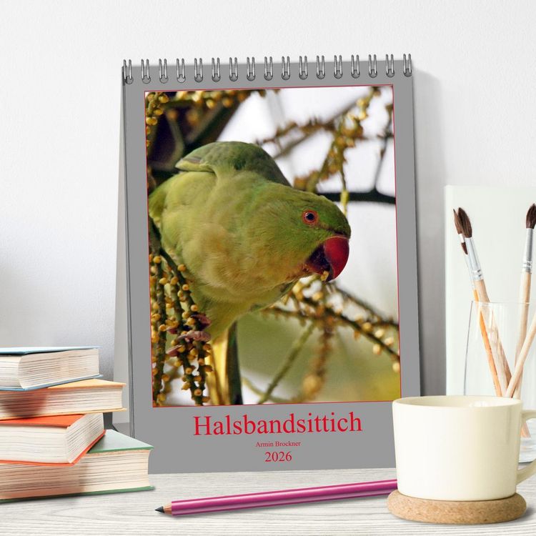 Produktbild: Halsbandsittich (Tischkalender 2026 DIN A5 hoch), CALVENDO Monatskalender