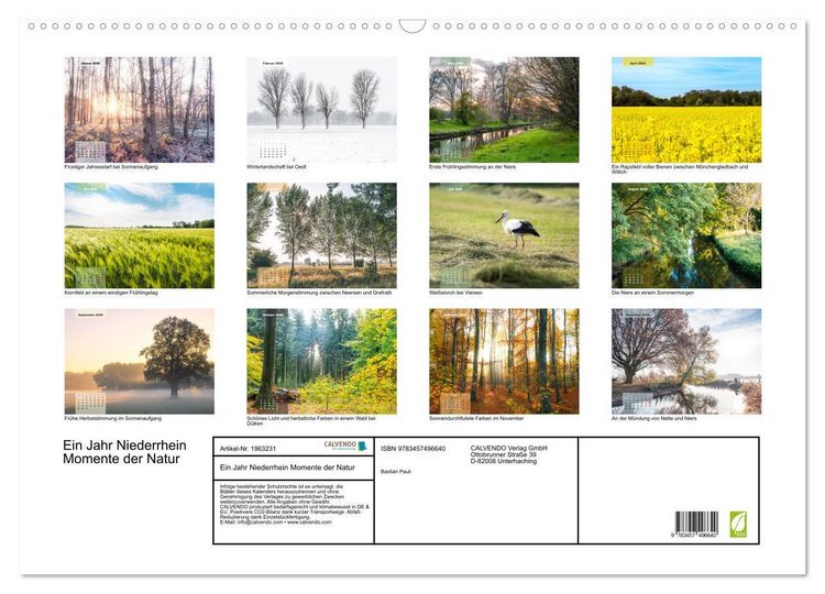 Produktbild: Ein Jahr Niederrhein Momente der Natur (Wandkalender 2026 DIN A2 quer), CALVENDO Monatskalender
