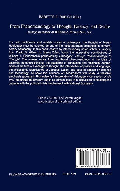 Produktbild: From Phenomenology to Thought, Errancy, and Desire