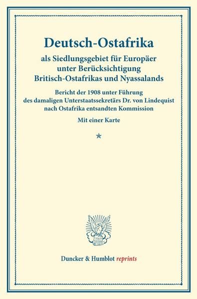 Produktbild: Deutsch-Ostafrika als Siedlungsgebiet f&uuml;r Europ&auml;er unter Ber&uuml;cksichtigung Britisch-Ostafrikas und Nyassalands.