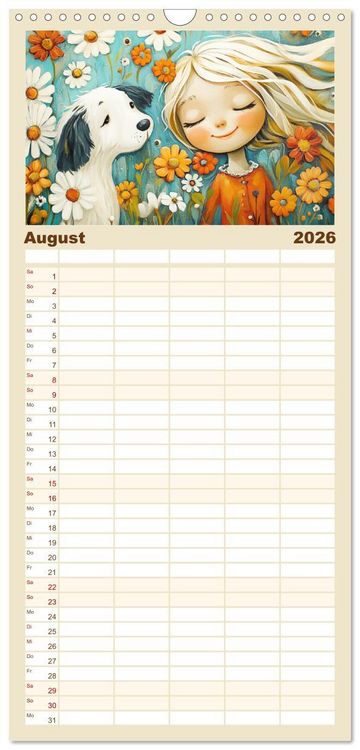 Produktbild: Familienplaner 2026 - M&auml;dchentr&auml;ume. S&uuml;&szlig;e Momente auf bl&uuml;henden Wiesen mit 5 Spalten (Wandkalender, 21 x 45 cm) CALVENDO