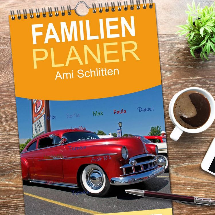 Produktbild: Familienplaner 2026 - Ami Schlitten mit 5 Spalten (Wandkalender, 21 x 45 cm) CALVENDO