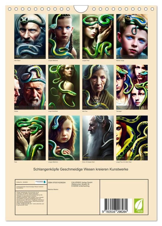 Produktbild: Schlangenk&ouml;pfe Geschmeidige Wesen kreieren Kunstwerke (Wandkalender 2026 DIN A4 hoch), CALVENDO Monatskalender