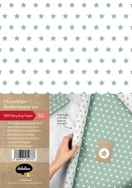 Produktbild: Geschenkpapier-Set Sterne (mint-gr&uuml;n, wei&szlig;)