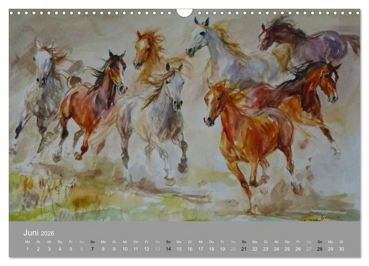 Produktbild: Mit Pferden durch die Jahreszeiten - Pferdebilder in &Ouml;l und Aquarell (Wandkalender 2026 DIN A3 quer), CALVENDO Monatskalender