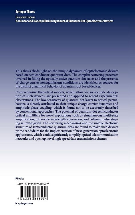 Produktbild: Nonlinear and Nonequilibrium Dynamics of Quantum-Dot Optoelectronic Devices