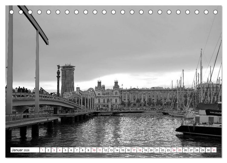 Produktbild: Barcelona Schwarz / Wei&szlig; Impressionen (Tischkalender 2026 DIN A5 quer), CALVENDO Monatskalender