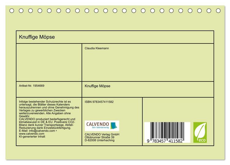 Produktbild: Knuffige M&ouml;pse (Tischkalender 2026 DIN A5 quer), CALVENDO Monatskalender