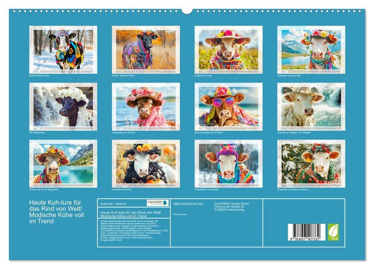 Produktbild: Haute Kuh-ture f&uuml;r das Rind von Welt! Modische K&uuml;he voll im Trend (hochwertiger Premium Wandkalender 2026 DIN A2 quer), Kunstdruck in Hochglanz