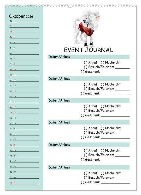 Produktbild: B-DAY PLANER - Aquarell Hunderassen - F&uuml;r Termine, Geschenke, Eventdetails & mehr (hochwertiger Premium Wandkalender 2026 DIN A2 hoch), Kunstdruck in Hochglanz