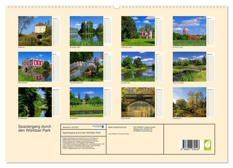 Produktbild: Spaziergang durch den W&ouml;rlitzer Park (hochwertiger Premium Wandkalender 2026 DIN A2 quer), Kunstdruck in Hochglanz