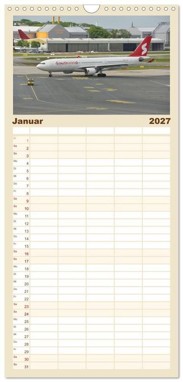 Produktbild: Familienplaner 2027 - Flugzeuge auf Europas Flugh&auml;fen mit 5 Spalten (Wandkalender, 21 x 45 cm) CALVENDO