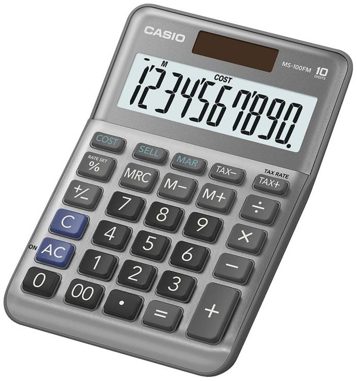 Produktbild: Casio MS-100FM Tischrechner Grau Display (Stellen): 10 batteriebetrieben, solarbetrieben (B x H x T) 101 x 148.5 x 27.6 mm