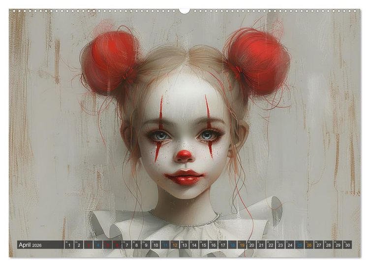 Produktbild: Clowniversum - Wo die Masken Geschichten erz&auml;hlen (hochwertiger Premium Wandkalender 2026 DIN A2 quer), Kunstdruck in Hochglanz
