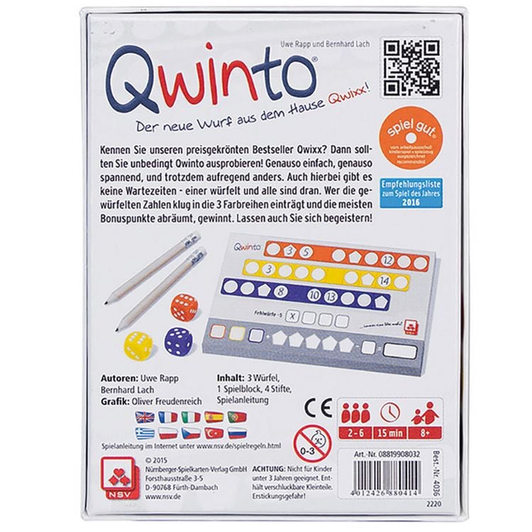 Produktbild: Qwinto, W&uuml;rfelspiel