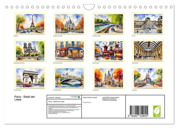 Produktbild: Paris - Stadt der Liebe (Wandkalender 2026 DIN A4 quer), CALVENDO Monatskalender