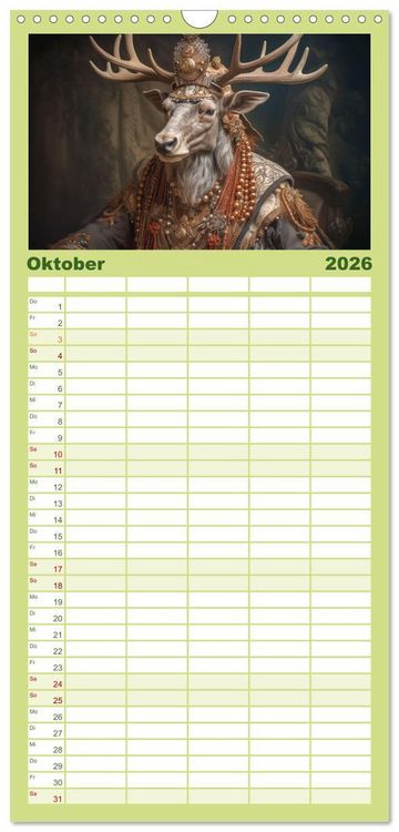 Produktbild: Familienplaner 2026 - Tierisch - K&ouml;niglich mit 5 Spalten (Wandkalender, 21 x 45 cm) CALVENDO