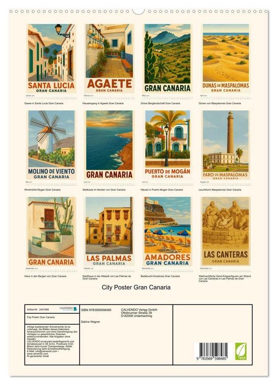 Produktbild: City Poster Gran Canaria (hochwertiger Premium Wandkalender 2027 DIN A2 hoch), Kunstdruck in Hochglanz