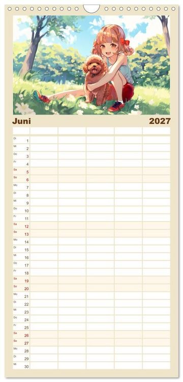 Produktbild: Familienplaner 2027 - Tierische Anime-Freunde - Fr&ouml;hliche Streifz&uuml;ge mit Hund und Katze mit 5 Spalten (Wandkalender, 21 x 45 cm) CALVENDO