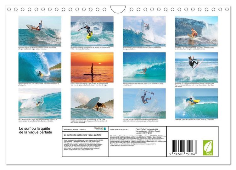 Produktbild: Le surf ou la qu&ecirc;te de la vague parfaite (Calendrier mural 2027 DIN A4 vertical), CALVENDO calendrier mensuel