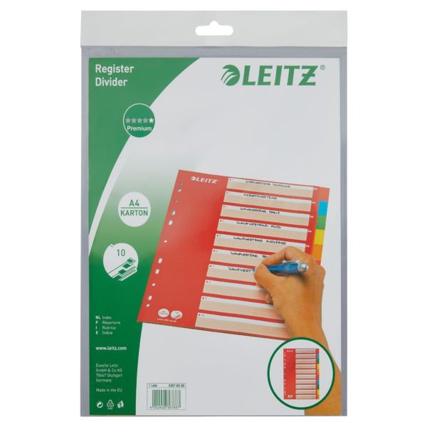 Produktbild: LEITZ Kartonregister 10teilig rot DIN A4 farbige Taben