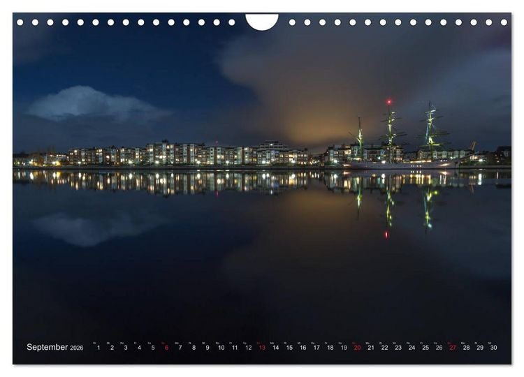 Produktbild: Nachts in Wilhelmshaven Edition mit maritimen Motiven (Wandkalender 2026 DIN A4 quer), CALVENDO Monatskalender