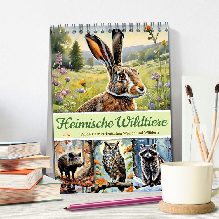 Produktbild: Heimische Wildtiere 2026 (Tischkalender 2026 DIN A5 hoch), CALVENDO Monatskalender