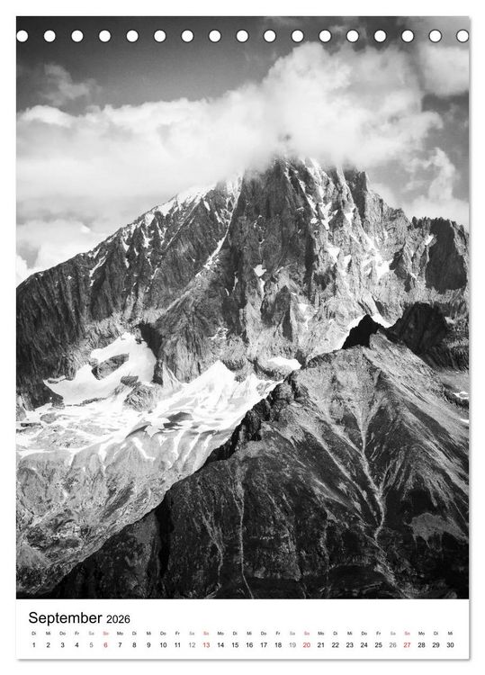Produktbild: SCHWEIZER ALPEN in Schwarz und Wei&szlig; (Tischkalender 2026 DIN A5 hoch), CALVENDO Monatskalender