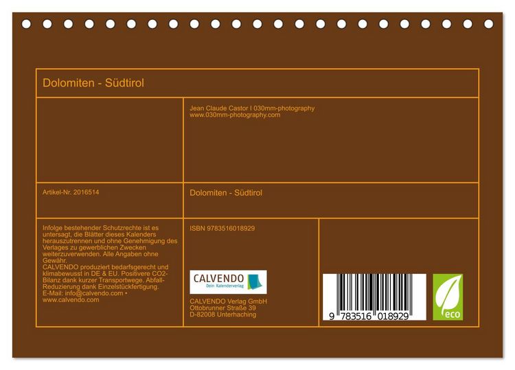 Produktbild: Dolomiten - S&uuml;dtirol (Tischkalender 2026 DIN A5 quer), CALVENDO Monatskalender