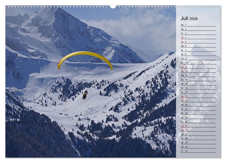 Produktbild: Gleitschirmfliegen in den Tuxer Alpen (hochwertiger Premium Wandkalender 2026 DIN A2 quer), Kunstdruck in Hochglanz