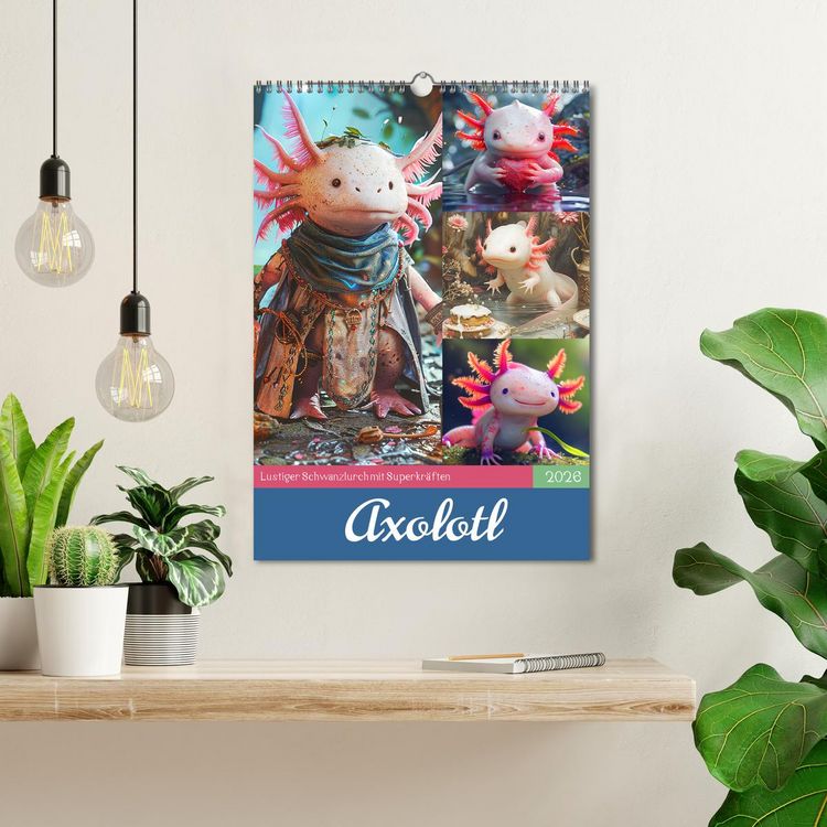 Produktbild: Axolotl. Lustiger Schwanzlurch mit Superkr&auml;ften (Wandkalender 2026 DIN A3 hoch), CALVENDO Monatskalender