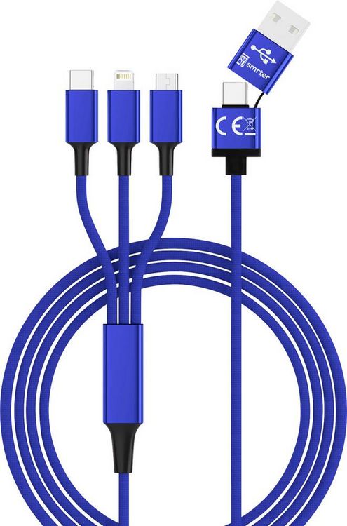 Produktbild: Smrter USB-Ladekabel USB 2.0 USB-A Stecker, USB-C&reg; Stecker, Apple Lightning Stecker, USB-Micro-B Stecker 1.20 m Blau SMRTER_HYDRA_ULT_NB