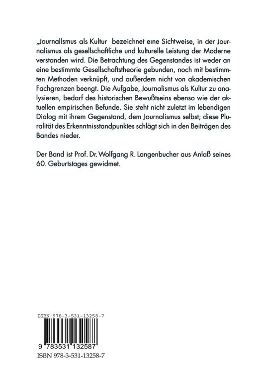 Produktbild: Journalismus als Kultur