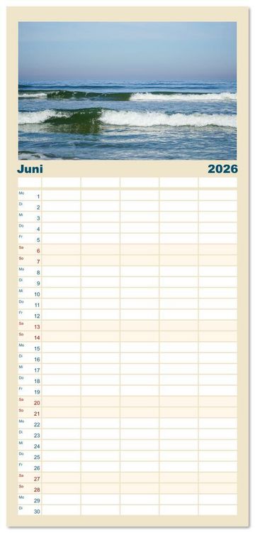 Produktbild: Familienplaner 2026 - Am Strand von Juist mit 5 Spalten (Wandkalender, 21 x 45 cm) CALVENDO