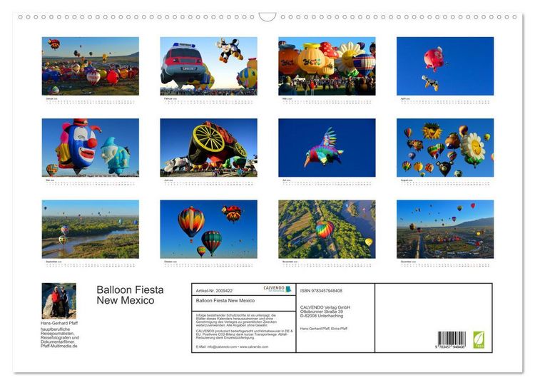Produktbild: Balloon Fiesta New Mexico (Wandkalender 2026 DIN A2 quer), CALVENDO Monatskalender