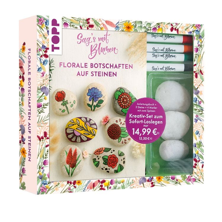 Produktbild: Kreativ-Set: Sag's mit Blumen - Florale Botschaften auf Steinen. Mit Anleitungsbuch und Material