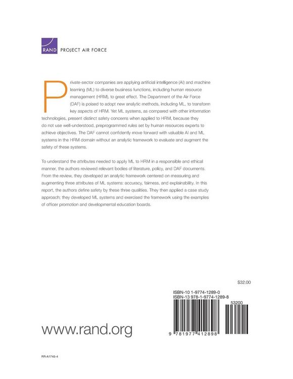 Produktbild: Safe Use of Machine Learning for Air Force Human Resource Management