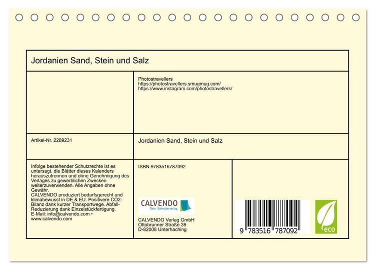 Produktbild: Jordanien Sand, Stein und Salz (Tischkalender 2027 DIN A5 quer), CALVENDO Monatskalender