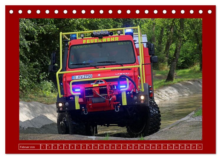 Produktbild: Unimog bei der Feuerwehr (Tischkalender 2026 DIN A5 quer), CALVENDO Monatskalender