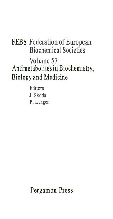 Produktbild: Antimetabolites in Biochemistry, Biology and Medicine