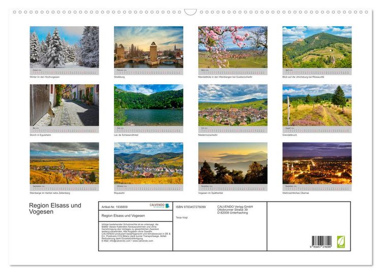 Produktbild: Region Elsass und Vogesen (Wandkalender 2026 DIN A2 quer), CALVENDO Monatskalender