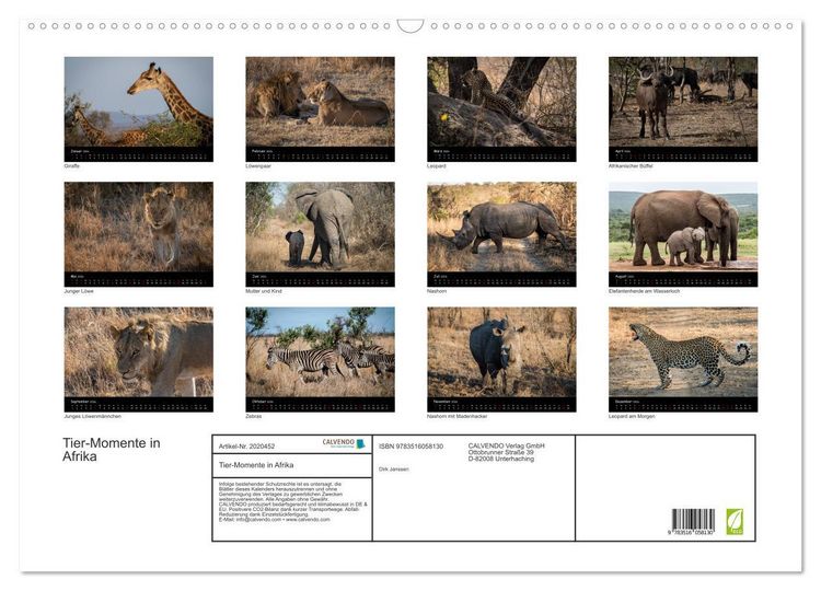 Produktbild: Tier-Momente in Afrika (Wandkalender 2026 DIN A2 quer), CALVENDO Monatskalender
