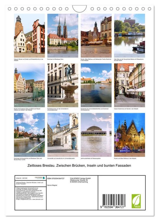 Produktbild: Zeitloses Breslau. Zwischen Br&uuml;cken, Inseln und bunten Fassaden (Wandkalender 2027 DIN A4 hoch), CALVENDO Monatskalender