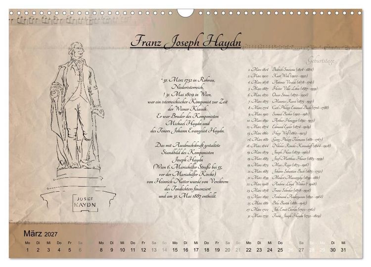 Produktbild: Von Mozart bis Beethoven (Wandkalender 2027 DIN A3 quer), CALVENDO Monatskalender