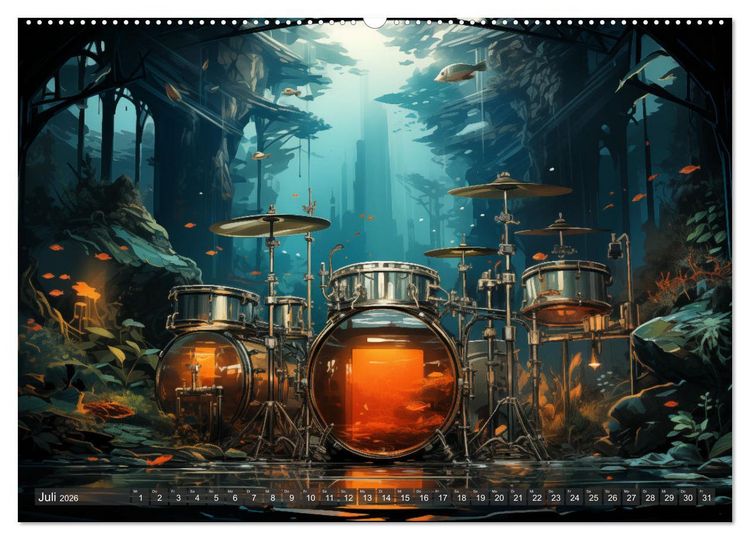 Produktbild: Taktvolle Kunst: Der bunte Schlagzeugkalender (hochwertiger Premium Wandkalender 2026 DIN A2 quer), Kunstdruck in Hochglanz