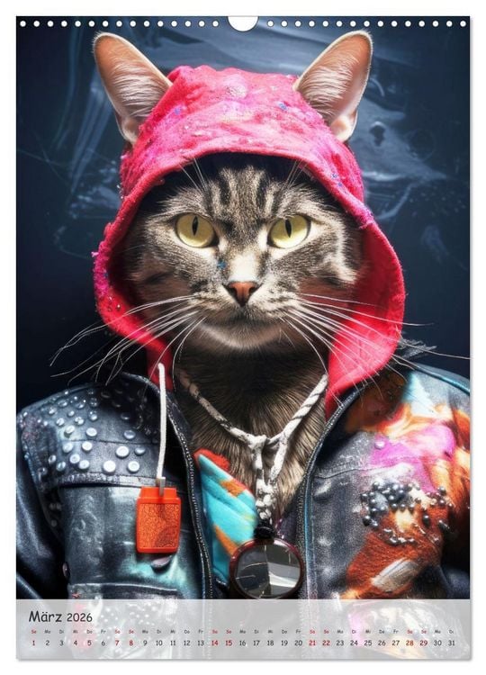 Produktbild: Katzen im lustigen Gangsterlook (Wandkalender 2026 DIN A3 hoch), CALVENDO Monatskalender