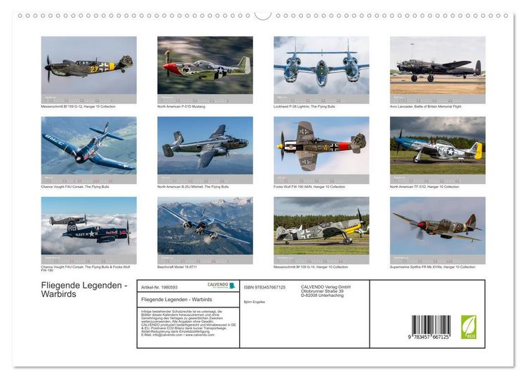 Produktbild: Fliegende Legenden - Warbirds (hochwertiger Premium Wandkalender 2026 DIN A2 quer), Kunstdruck in Hochglanz