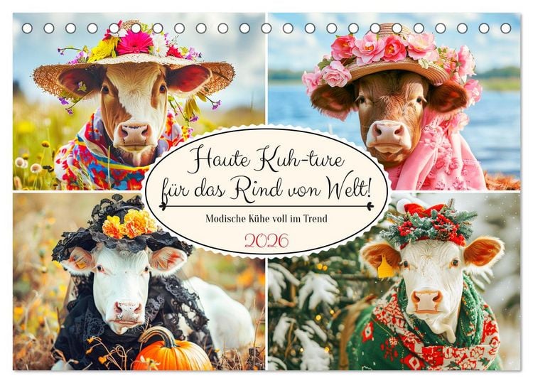 Produktbild: Haute Kuh-ture f&uuml;r das Rind von Welt! Modische K&uuml;he voll im Trend (Tischkalender 2026 DIN A5 quer), CALVENDO Monatskalender