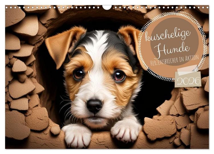 Produktbild: Kuschelige Hunde - kleine Herzensbrecher in Aktion (Wandkalender 2026 DIN A3 quer), CALVENDO Monatskalender